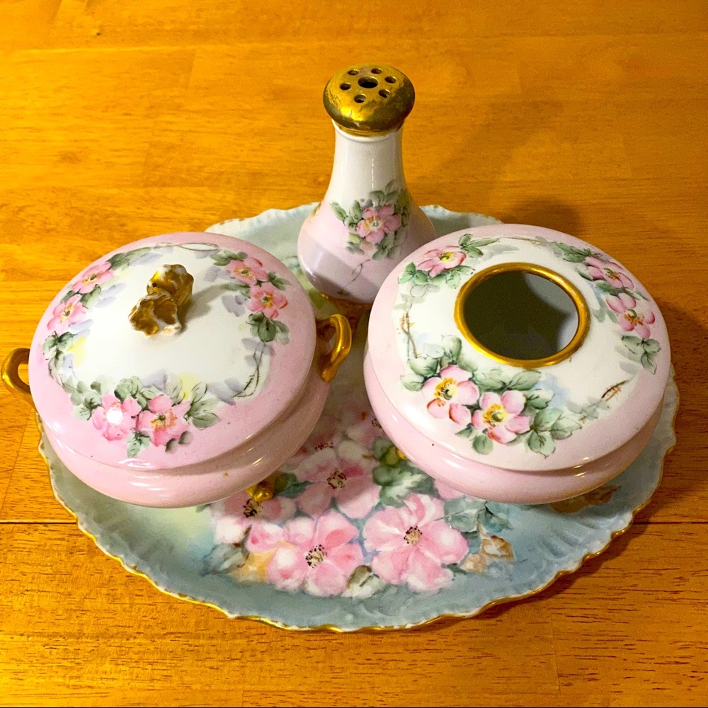 Magnificent Antique French Limoges Porcelain Hand Painted Dresser/Vanity Set!